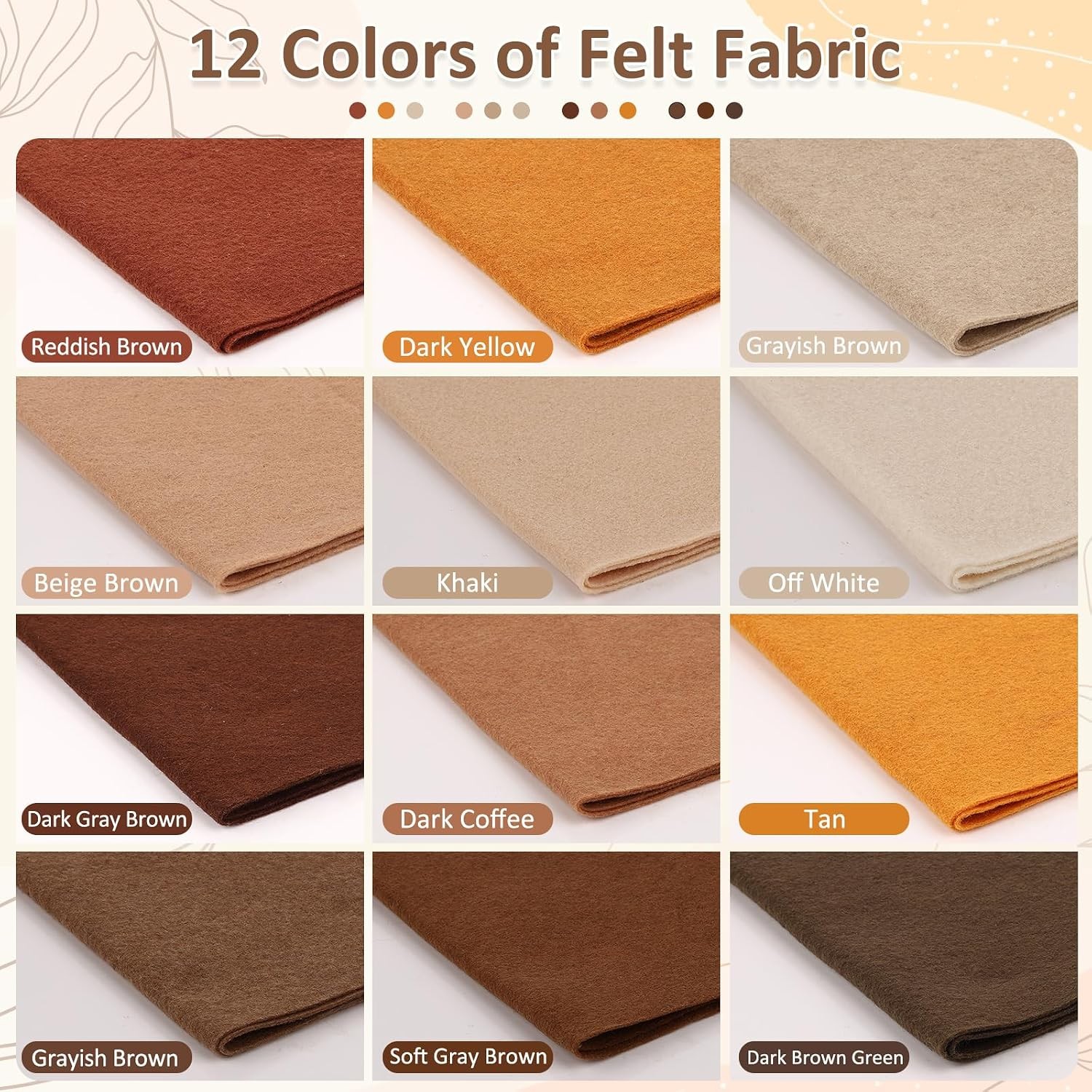 Soft Felt Fabric 8″x35″ Brown Series 1.4mm Thick Assorted 12 Rolls Felt Sheets