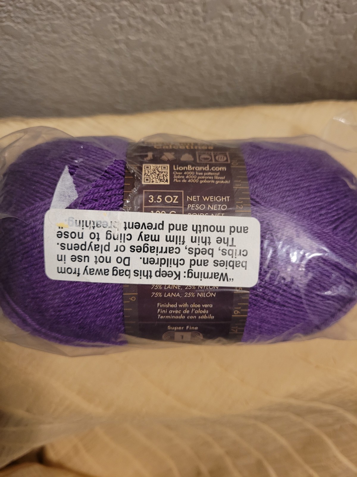 Lion Brand Sock-Ease Yarn 75% Wool, Super Fine Grape Soda
