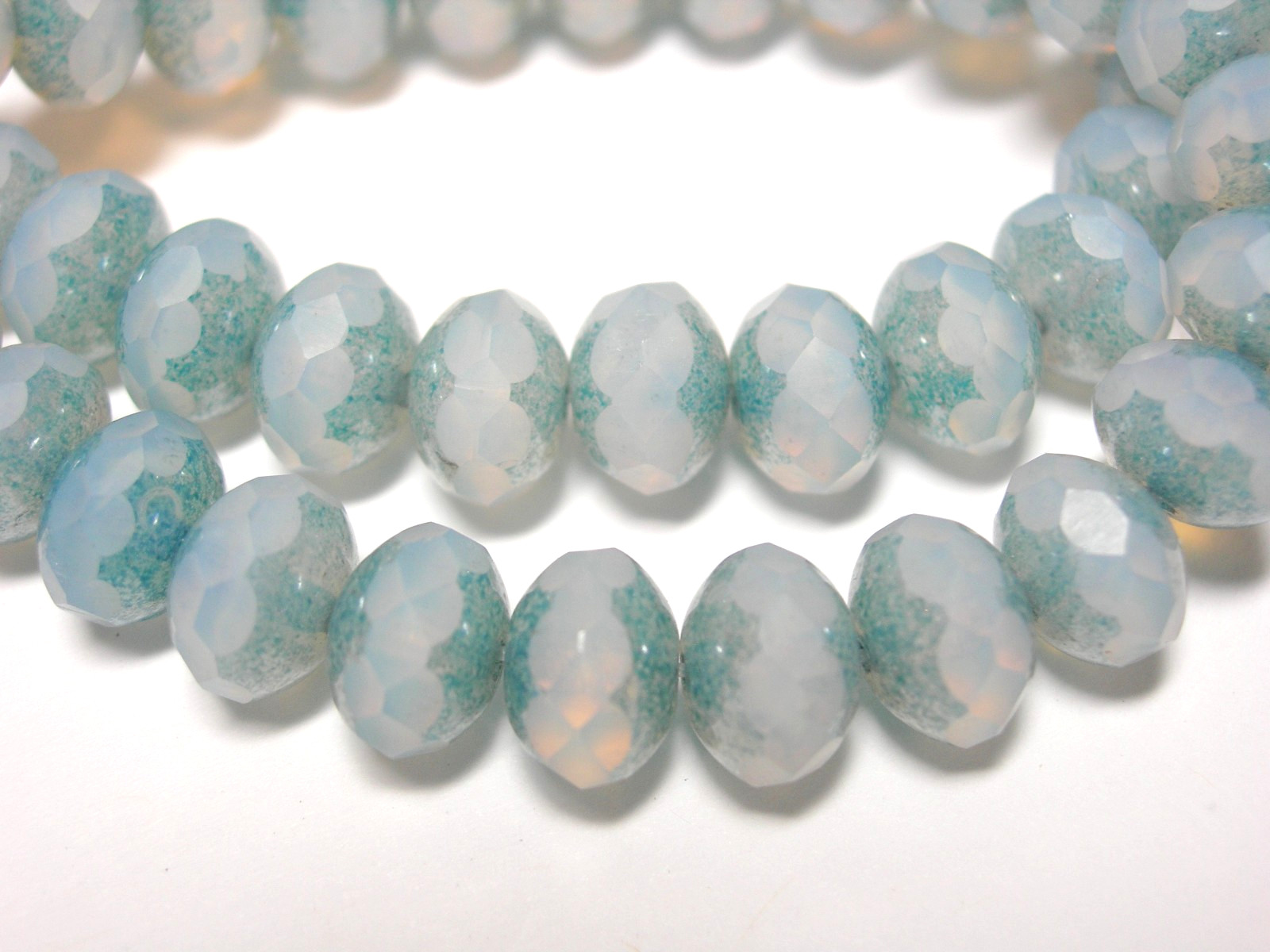 25 beads – 8x6mm Pale Blue Opal with Blue Czech Rondelle Beads