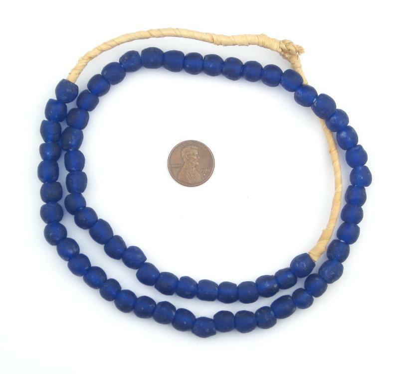 Cobalt Blue Recycled Glass Beads 9mm Ghana African Sea Glass Round Large Hole
