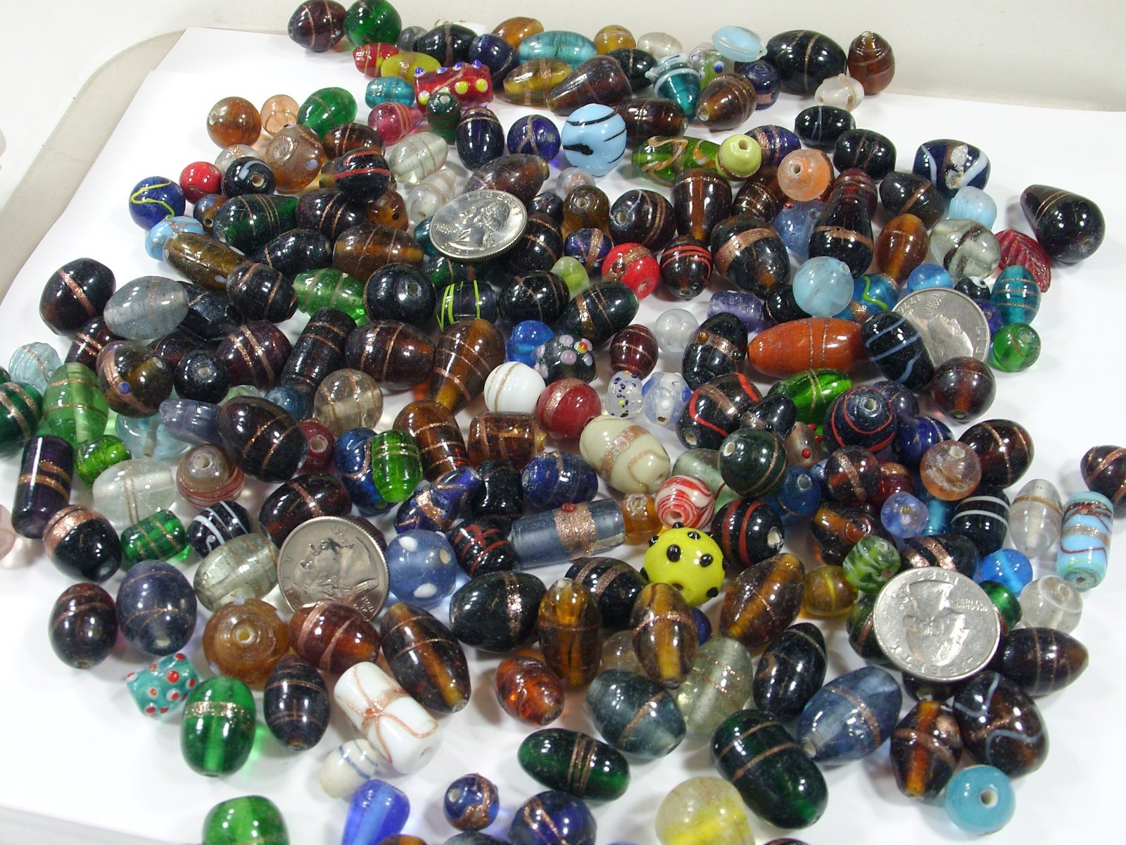 2 Pounds Assorted Shapes and Sizes Old Stock India Handmade Glass Beads (Y-68)⭐