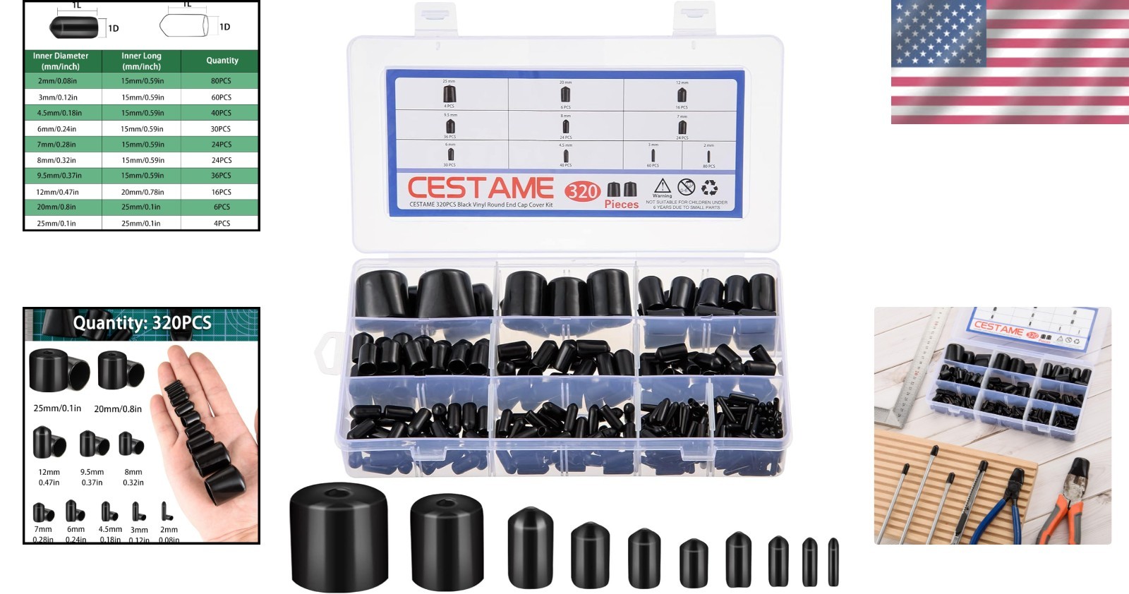 Quality Rubber End Caps – 320 Pieces in 10 Sizes, Perfect for Home Projects