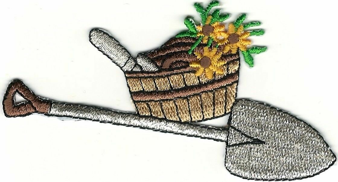Metallic Silver Shovel Garden Tools Gardening Flower Basket Embroidery Patch