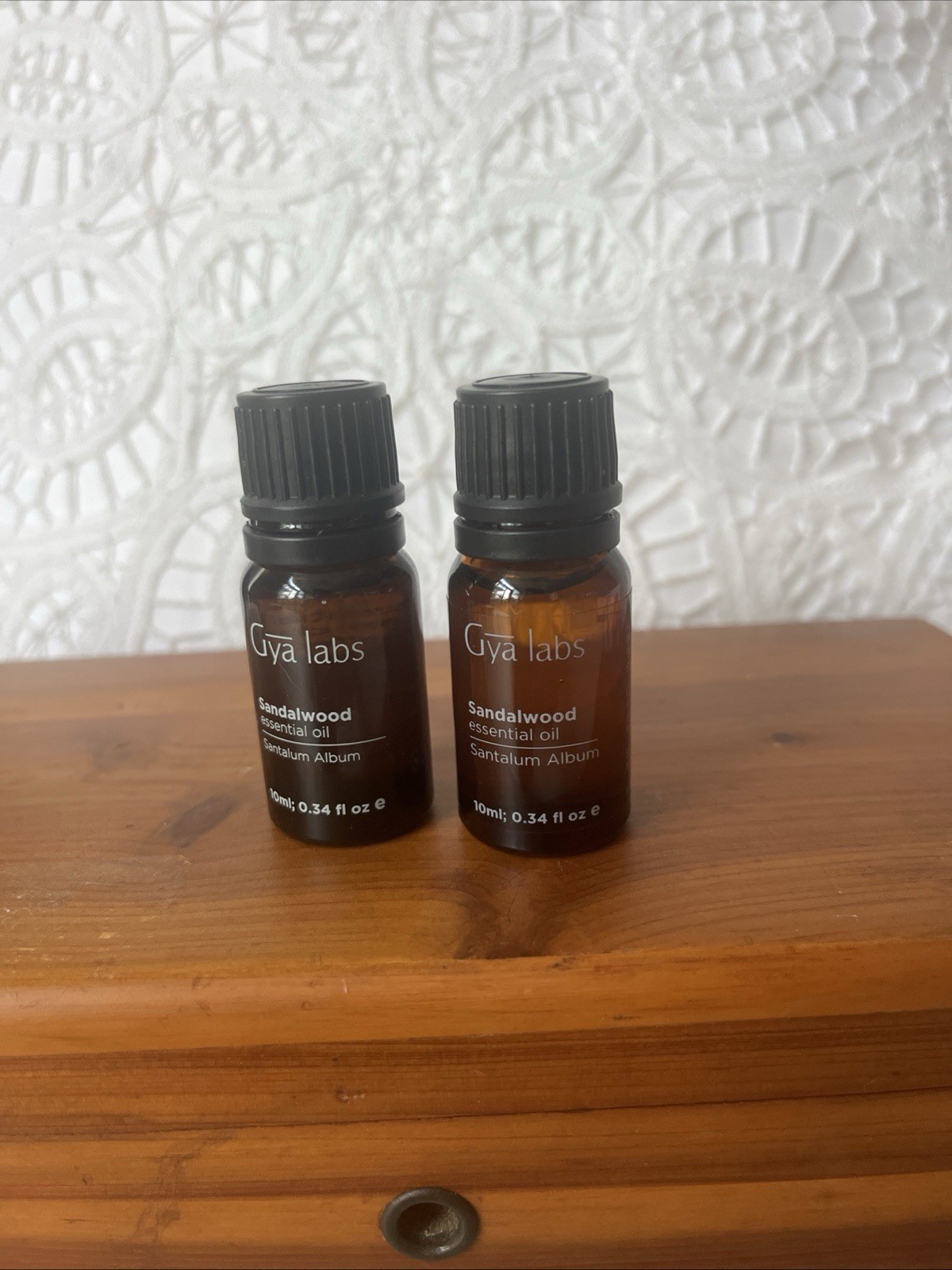 Gya Labs Sandalwood Essential Oil 10ml Scented Aromatic Scent Oil bundle. opened