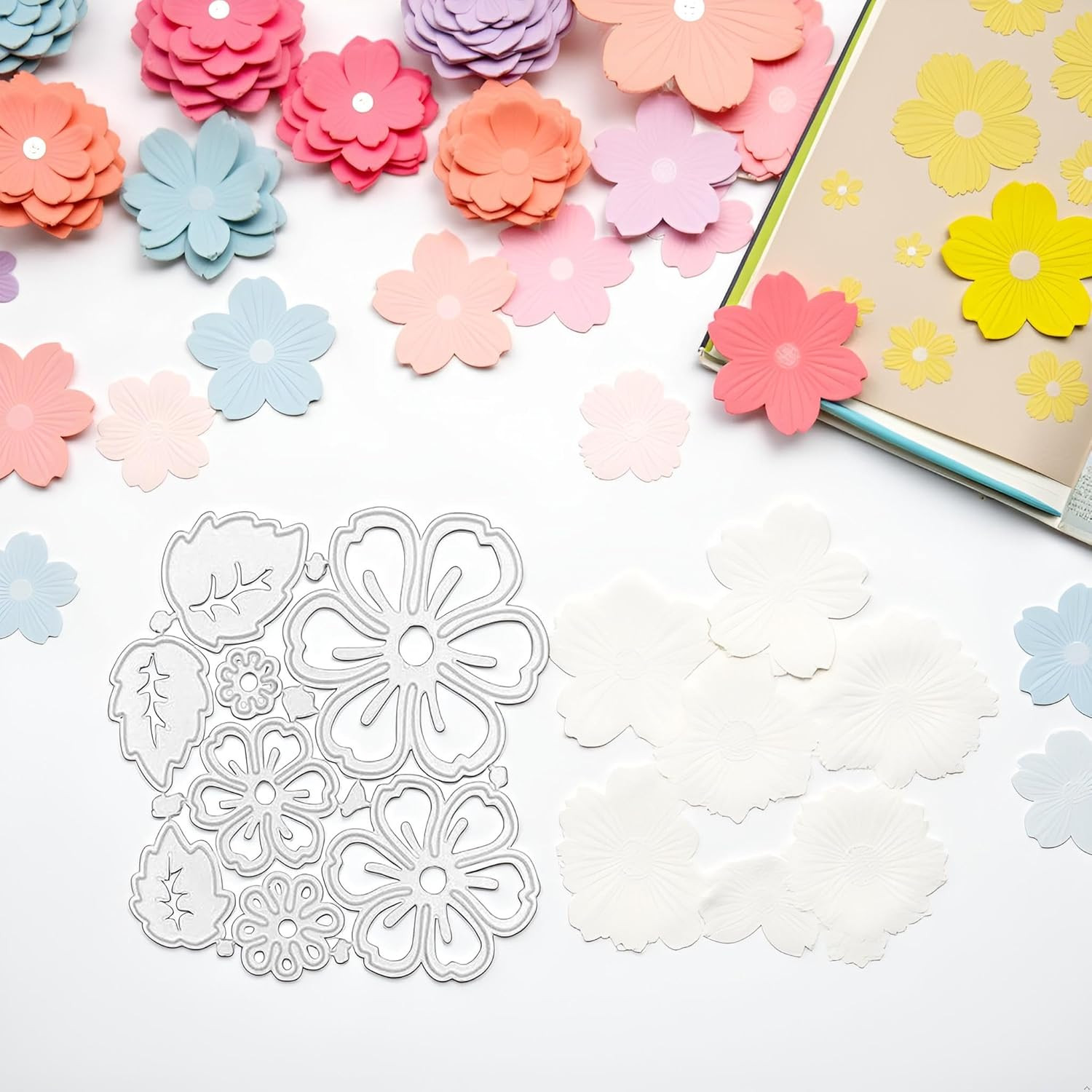 1Pc Silver 8 Flower Metal Cutting Dies 3D Flower Die Cuts Stencil Carbon Steel D