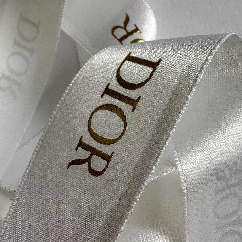 💯% Authentic ❤️ DIOR Ribbon White Satin w/ Gold logo ~SOLD BY THE YARD