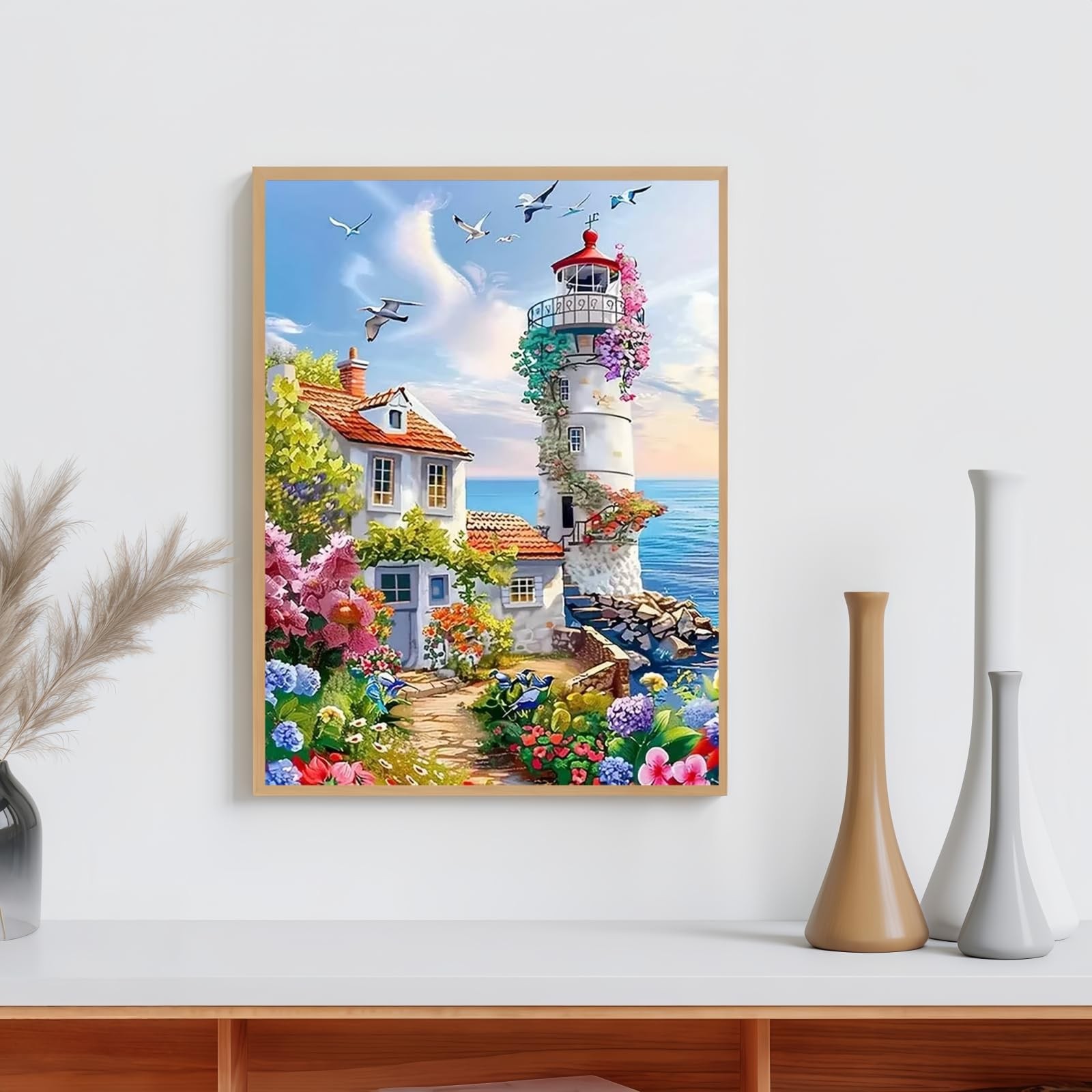 Lighthouse Garden 5D Diamond Painting Kits for Adults Beginner, DIY Round Full R