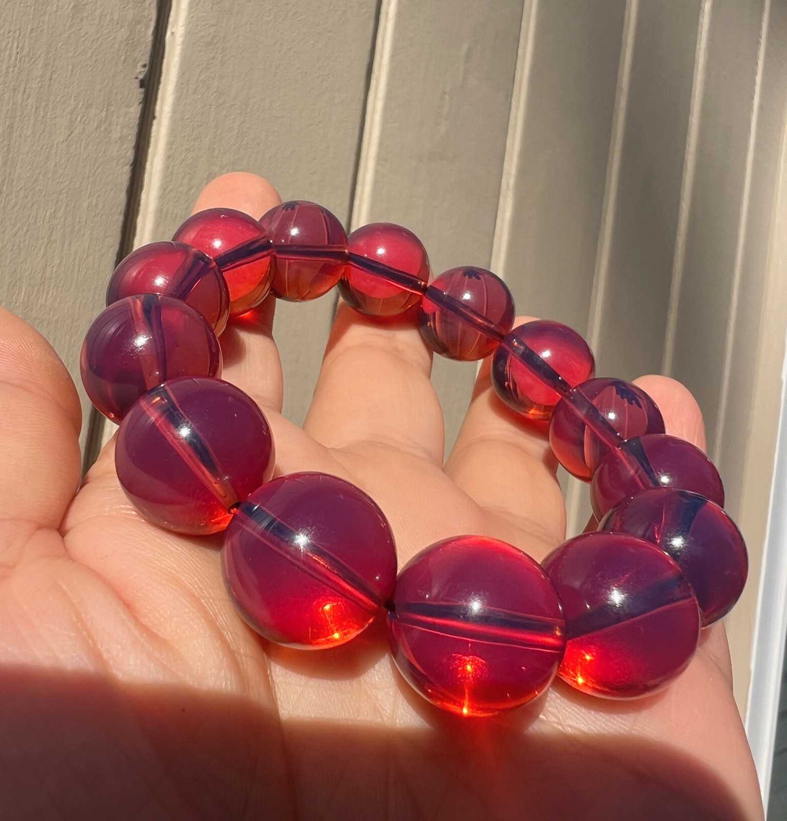 Natural Cherry Tea Amber Bracelet Green Film Crystal clear DIY Round Beads