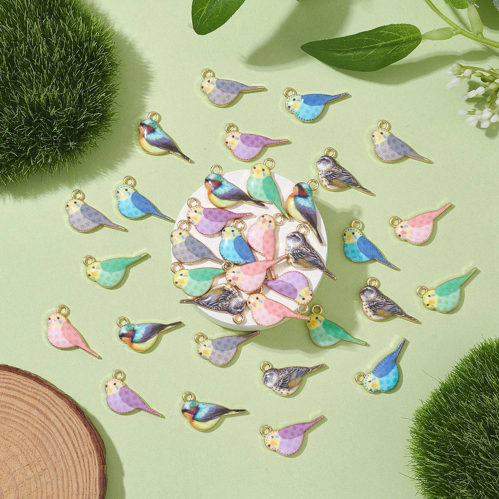 35Pcs 7 Colors Printed Alloy Pendants Bird Charm Birdie Charms for DIY Jewelry