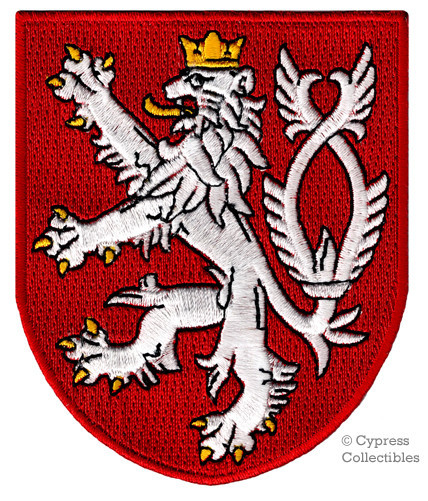 LOT of 2 CZECH Czechia FLAG PATCH EMBROIDERED IRON-ON LION COAT of ARMS SHIELD