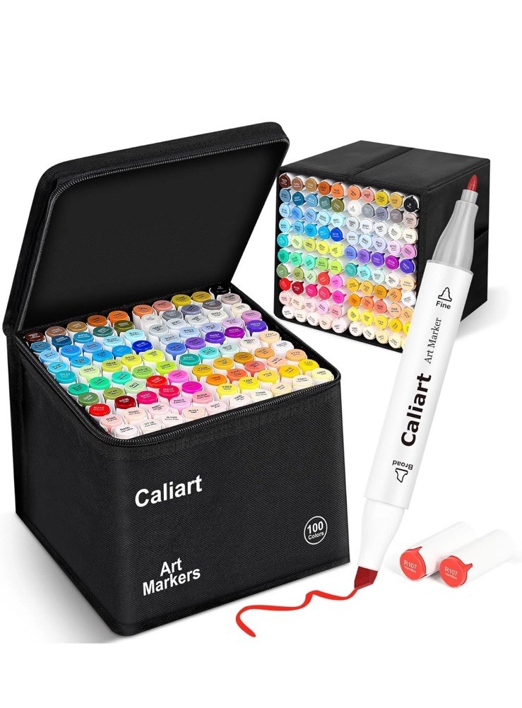 Caliart Markers, 100 Colors Dual Tip Art Markers Sketch Pens Permanent Alcohol B