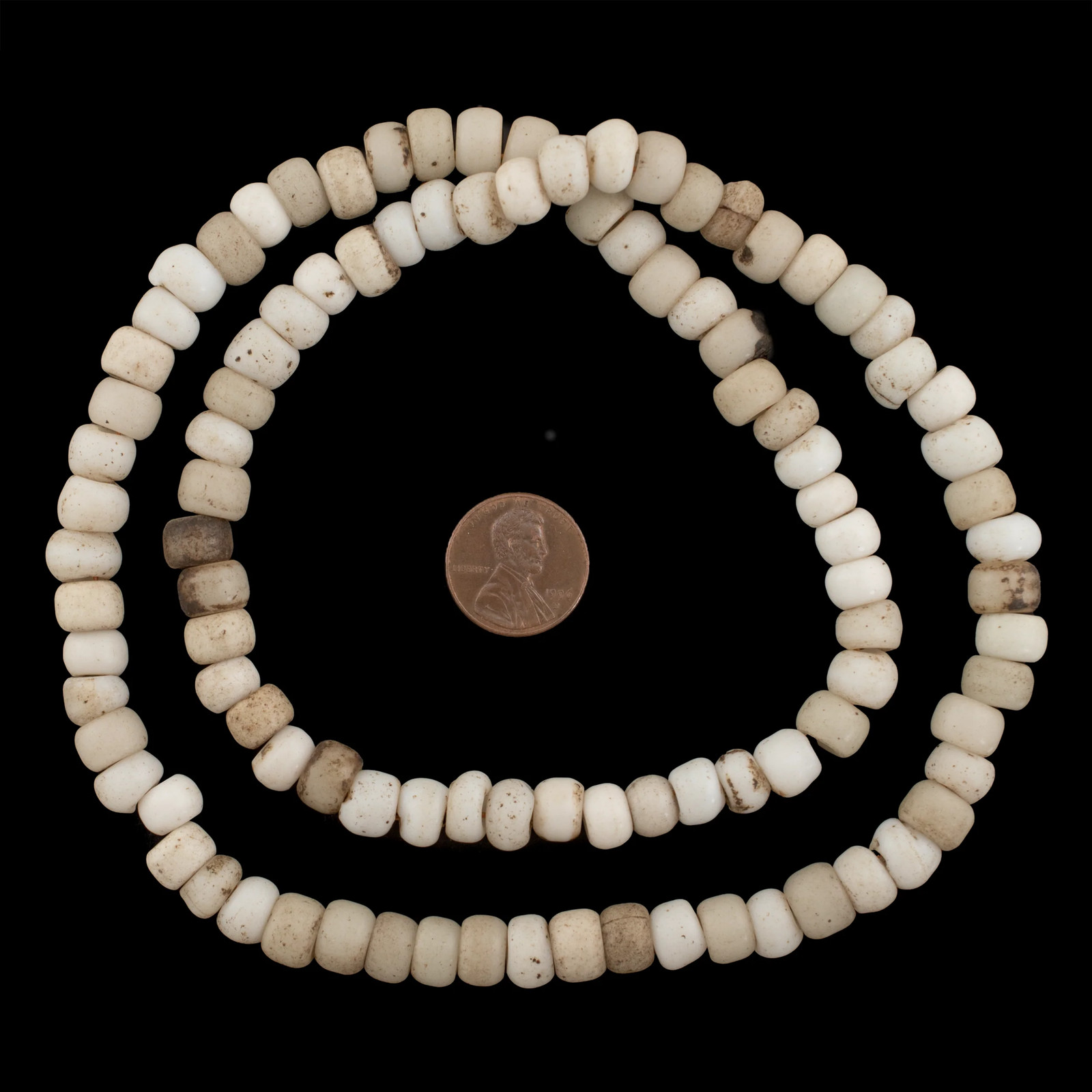 Old White Padre Beads 7mm Ethiopia African Round Glass Large Hole 26 Inch Strand