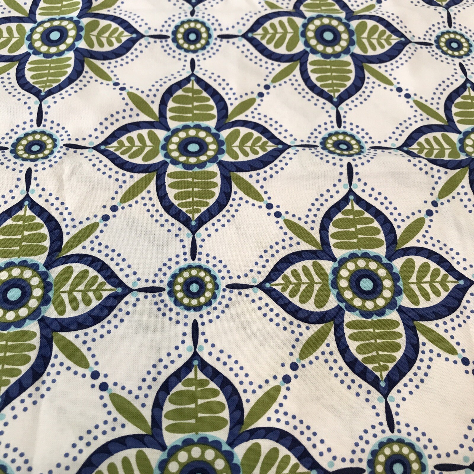 42″ X 36″ Stylized Floral Cotton Fabric Mid Century Modern Vibe Avocado Blue