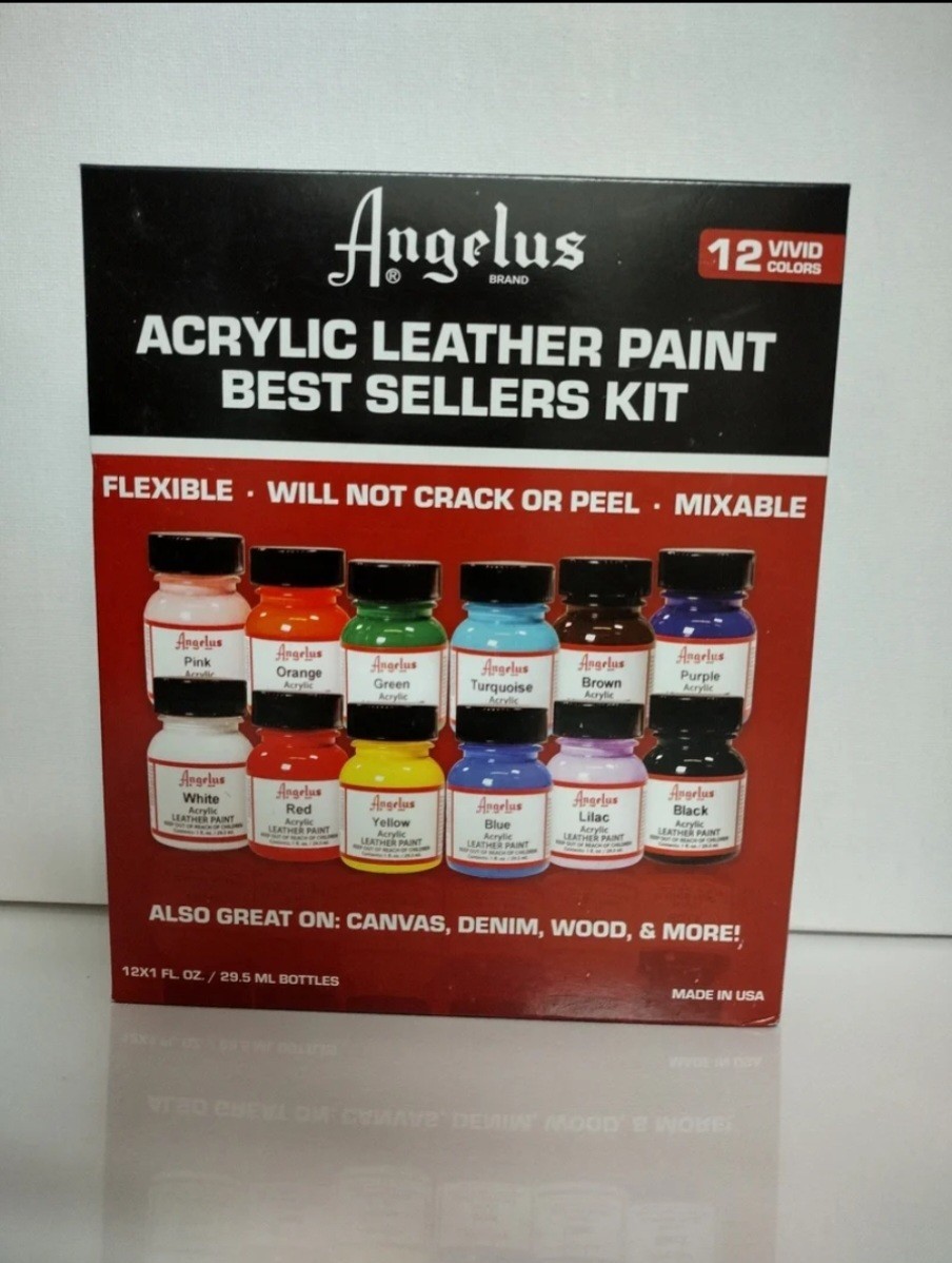 Angelus Acrylic Leather Paint 12 Colors Starter Set 1oz Each