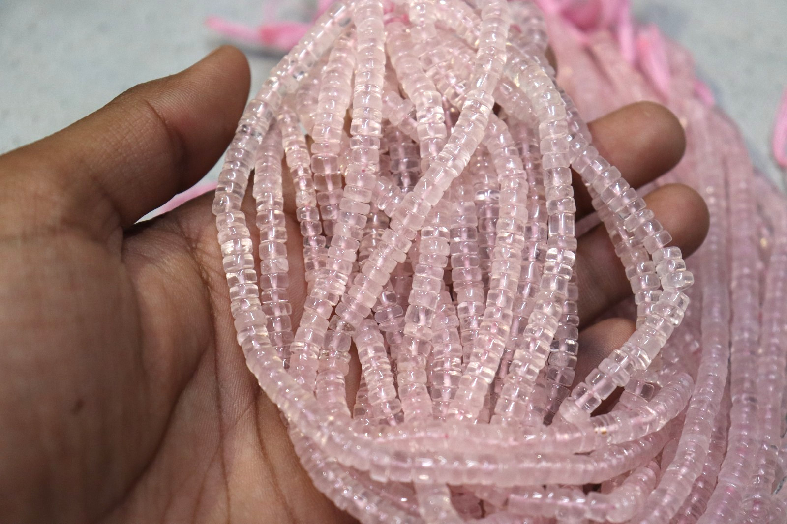 Natural Rose Quartz Rondelle Beads 4–6 mm | 13 Inch Strand | Pink Gemstone
