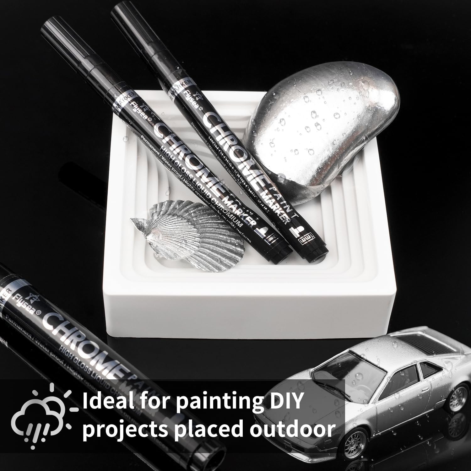 Metallic Chrome Paint Pens, 3 Different Sizes of Silver Liquid Chrome Markers Mi