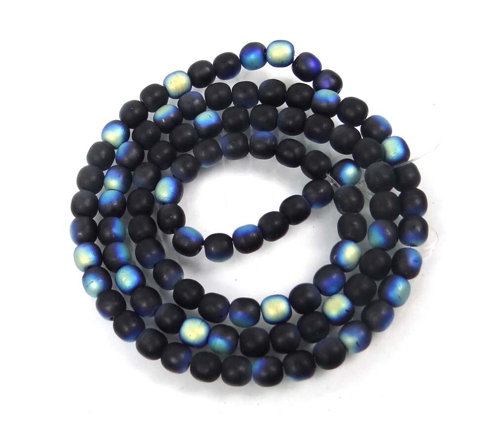 100 Czech Glass Round Beads – Matte/AB Black / Jet 4mm moonstone