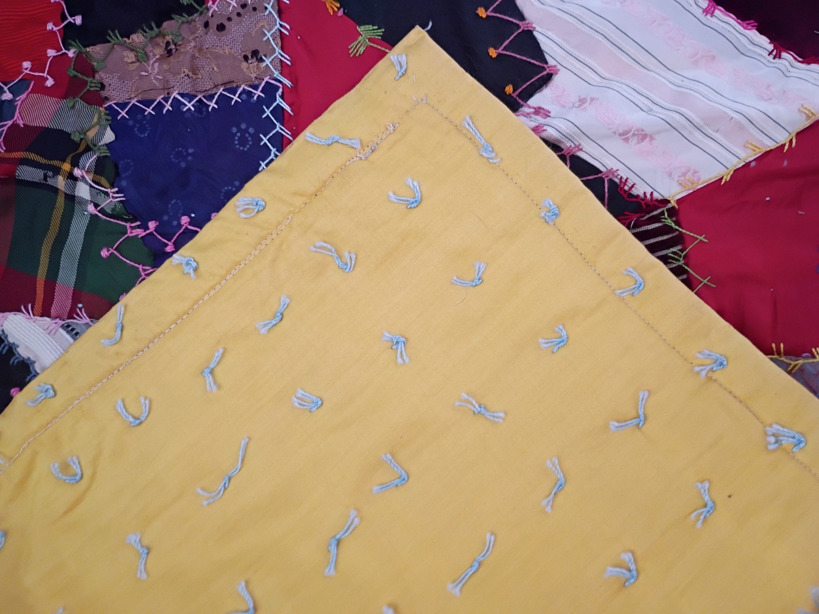 Crazy Quilt Throw Art Heirloom Fabric Abstract Embroidery Skillfully Made