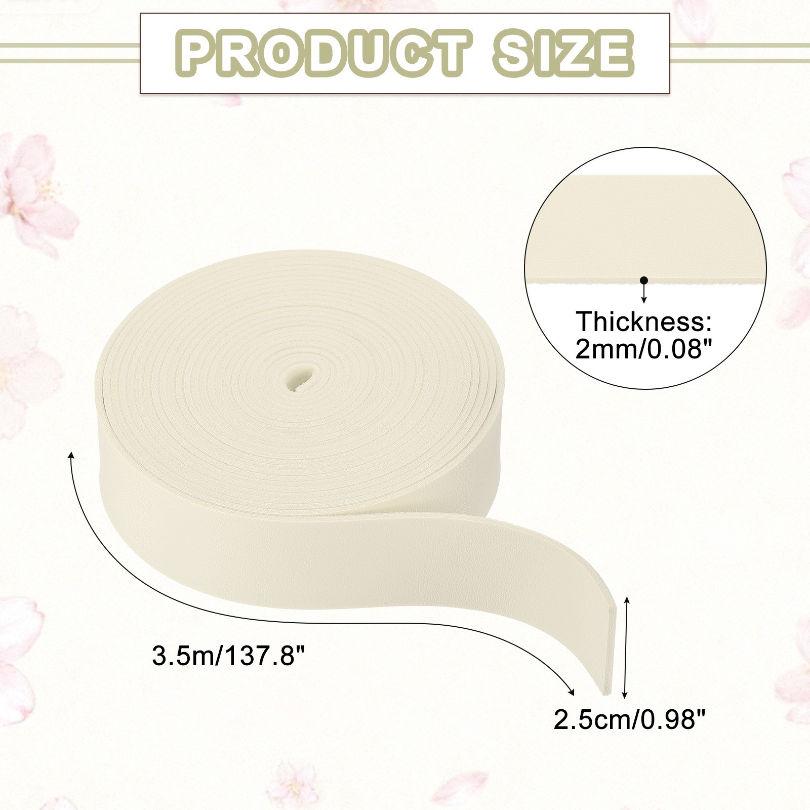 Faux Leather Straps, 1″ x 137.8″ Leather Strip (2mm Thick, White)