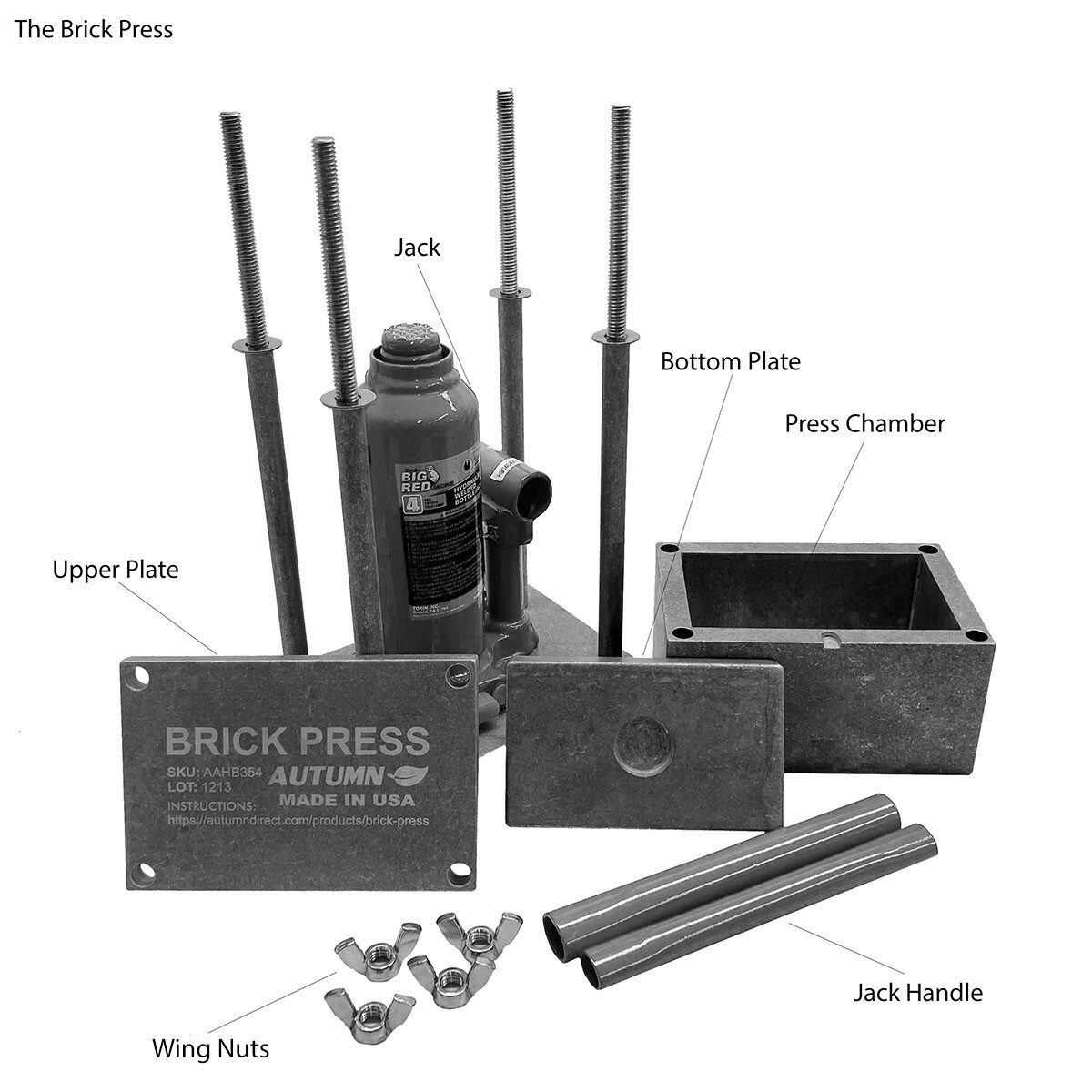 AUTUMN Brick Press, 4-Ton Capacity, 5 x 3 IN brick size – Made in USA OPEN BOX
