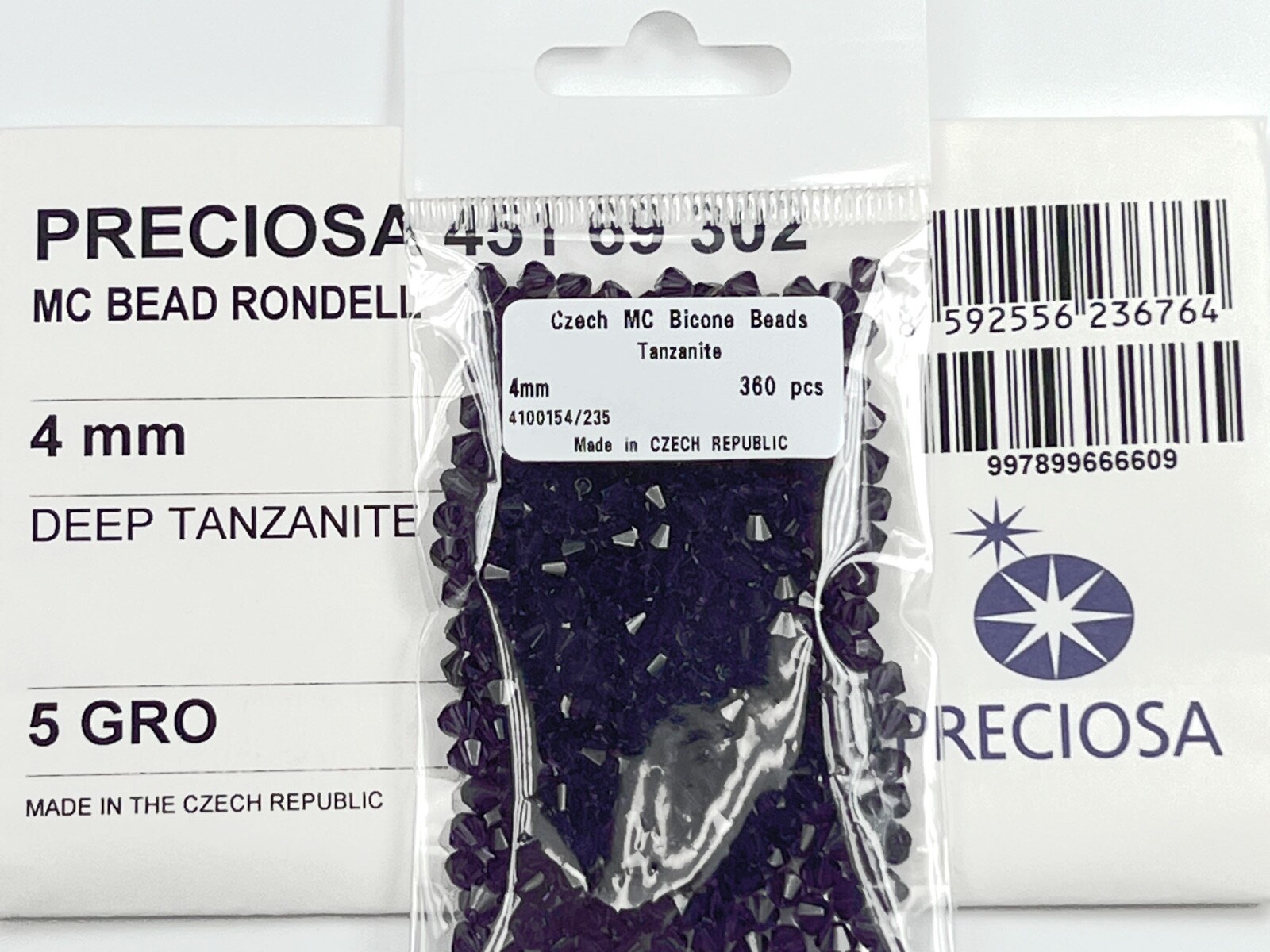 Czech Bicone Crystal Beads Tanzanite Deep purple Preciosa Rondelle Diamond