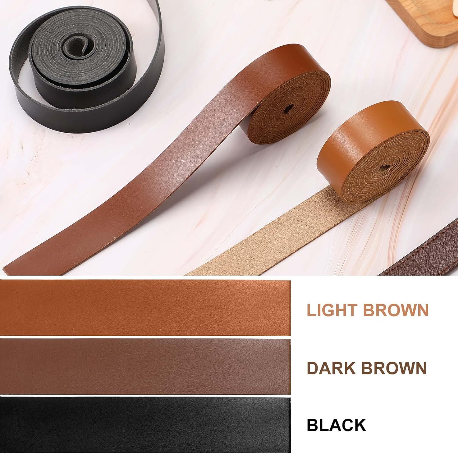 3 Rolls Leather Strap Leather Belt Strips Flat Leather Straps Single Sided Fa…