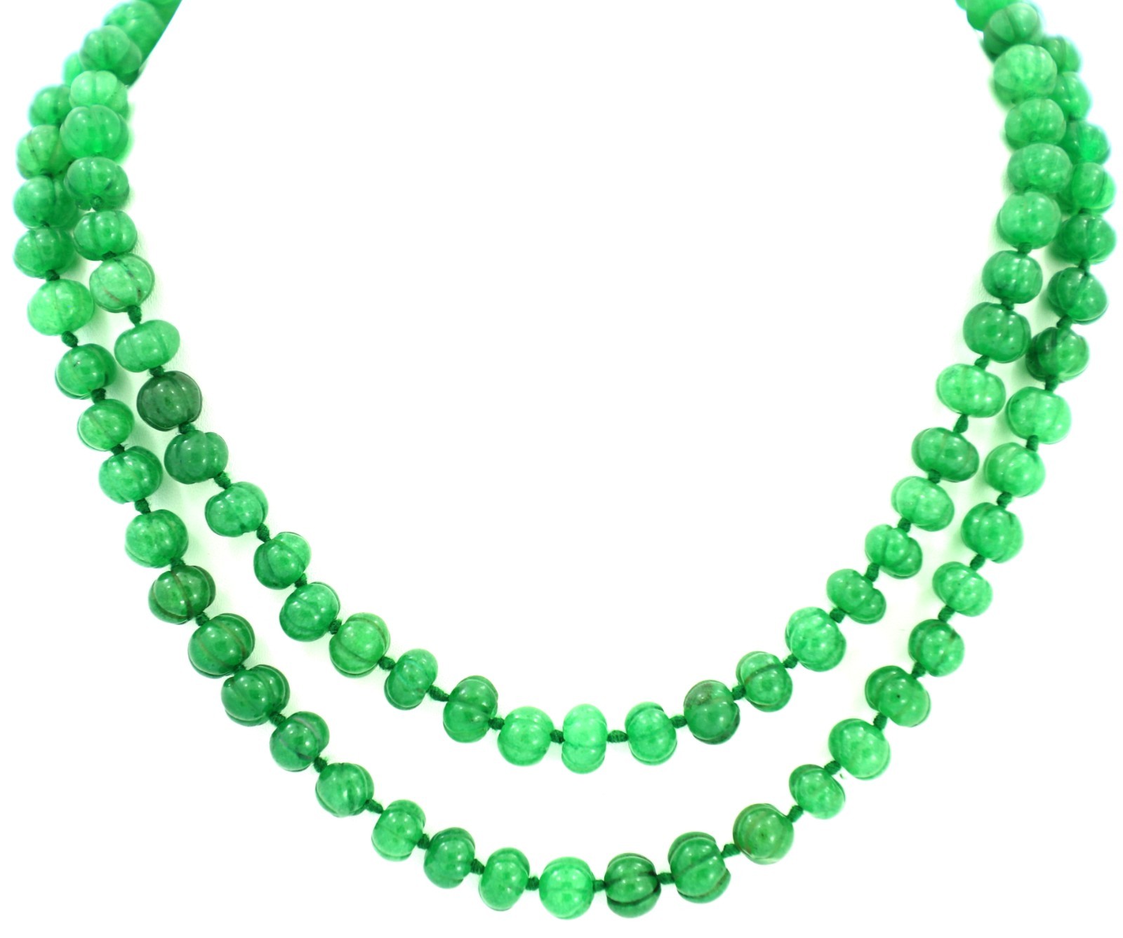 Natural Emerald Melon Cut Beads Strand, 307 Carat Green Gemstone Beaded Necklace