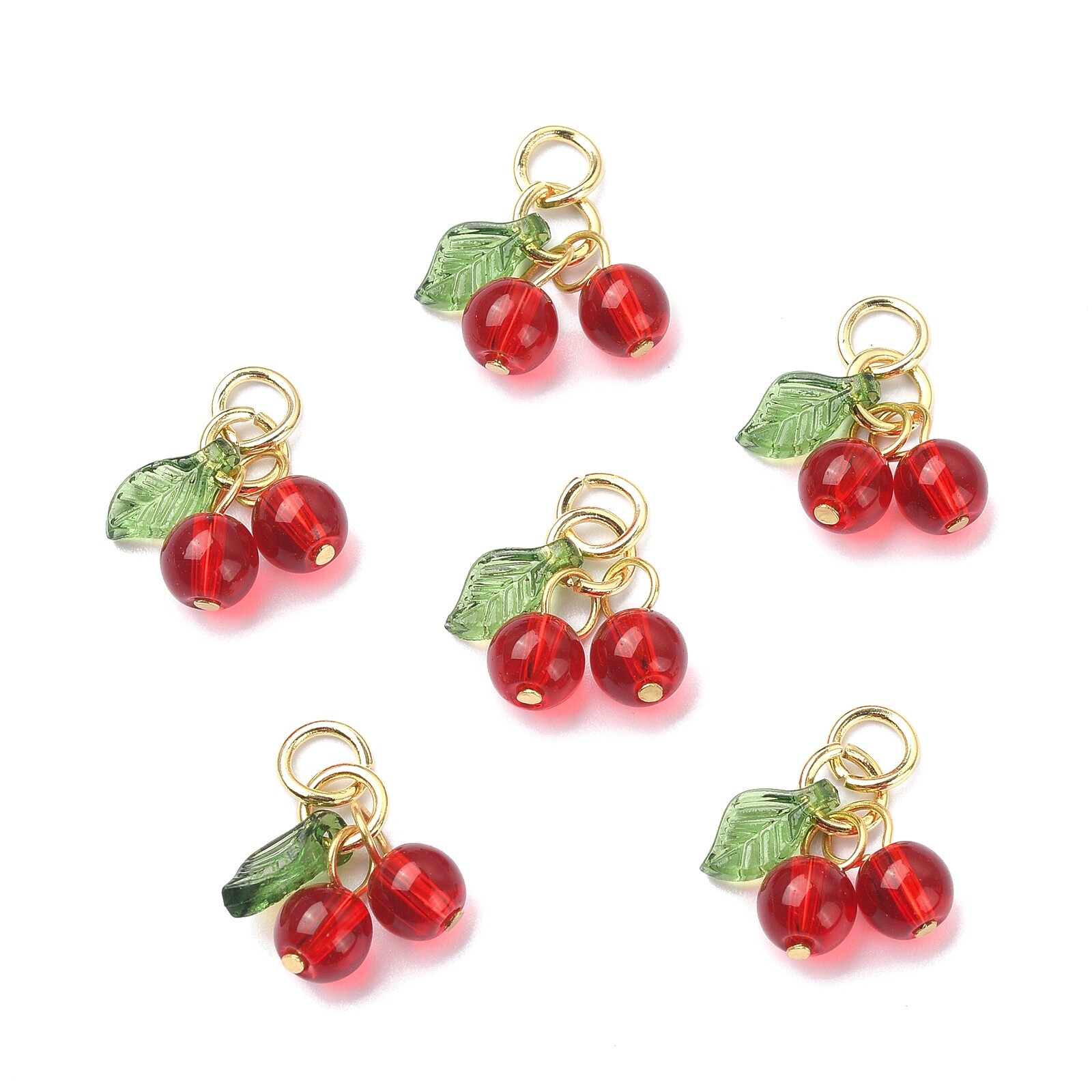 30x Glass Acrylic Cherry Charms Pendants for DIY Jewelry Making Supplies
