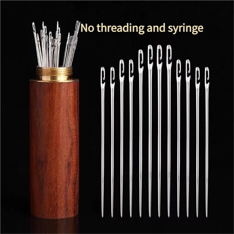 30PCS Stainless Steel Self-threading Needles Opening Sewing Darning Needles