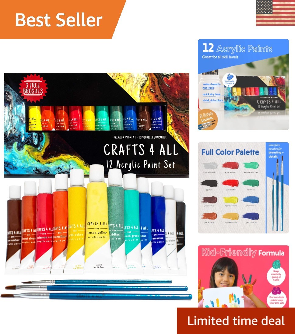 Easy-Blending Acrylic Paint Set – 12 Non-Toxic Colors for Artists & Crafters