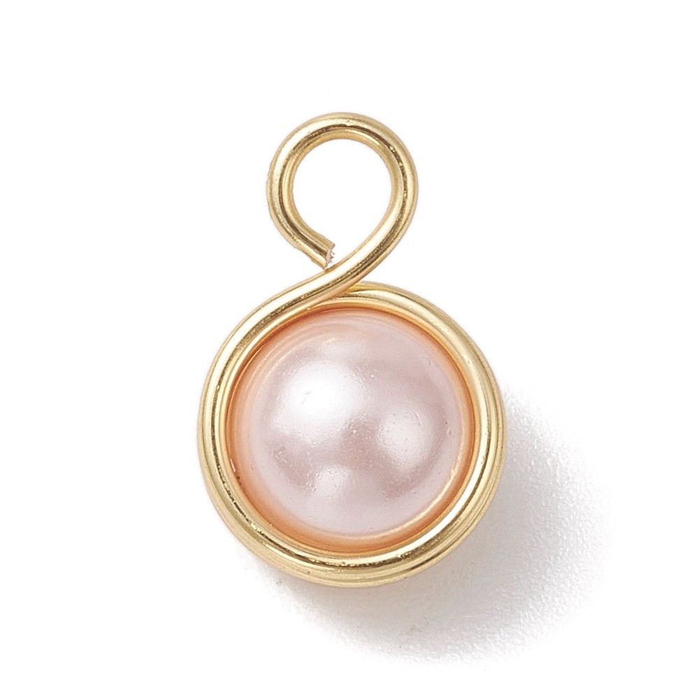 30pcs Pearl Shell Round Copper Wire Wrapped Pendant Earring Charm Jewelry Making