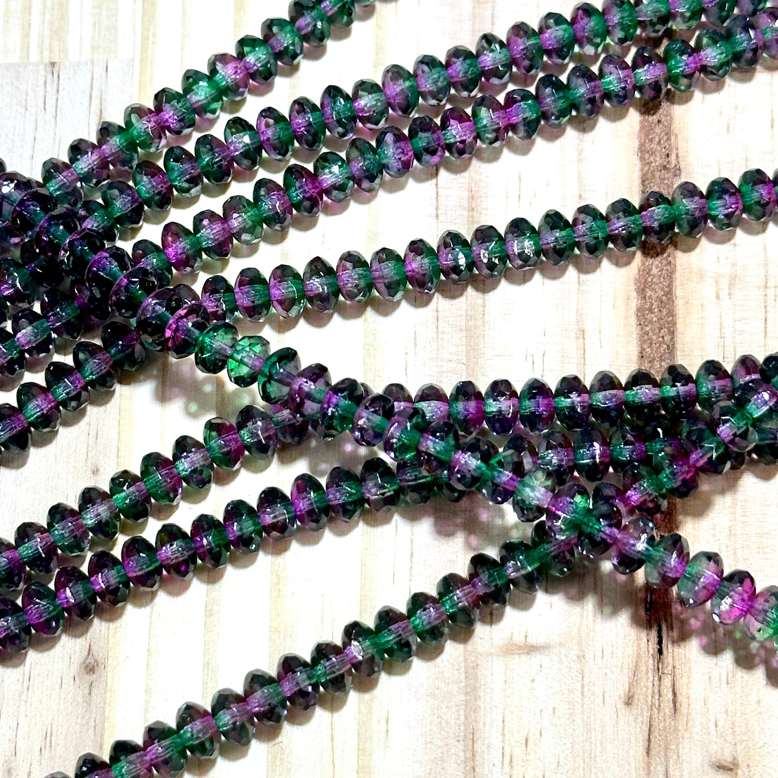 Czech Glass Rondelle Spacer Beads 4x7mm Thistle 2-tone tire/donut 42pcs J786
