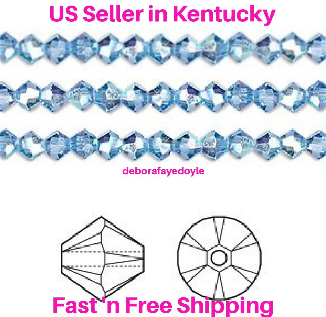 50 pcs 4mm Austrian Light Sapphire AB Blue Bicone Crystal Beads