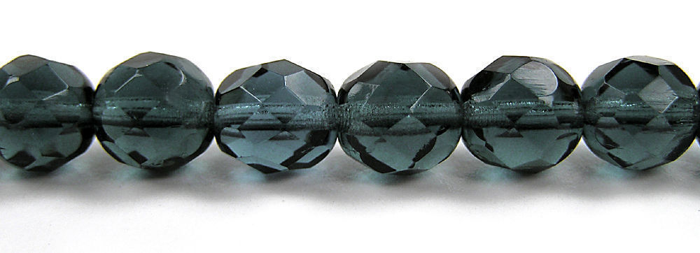 Czech Fire Polished Round Faceted Beads in Montana color 16”strand, silvery blue