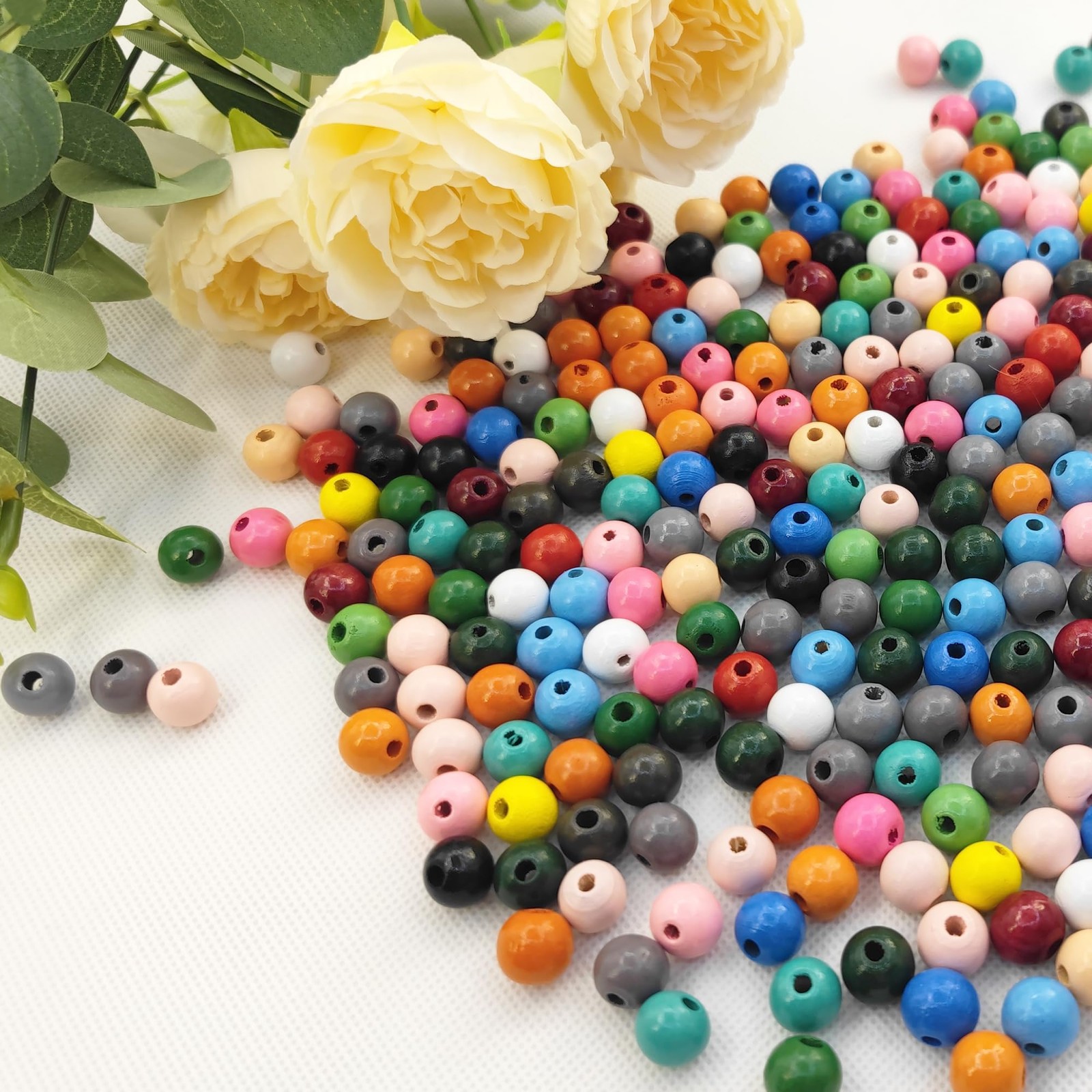 400PCS 12mm 20 Colors Colorful Round Wooden Beads Medium, Mixed color