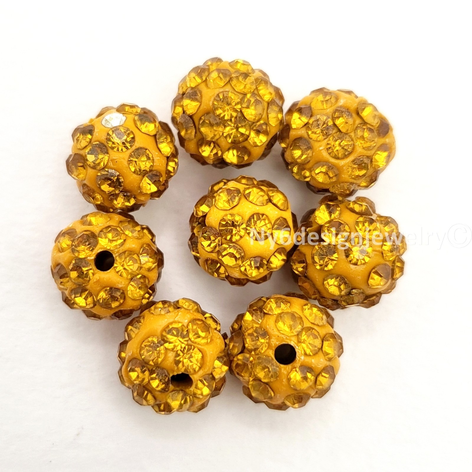 10x10mm Gold Rhinestone Spacer Ball Beads | 8pcs Sparkling Round Spacer Finding