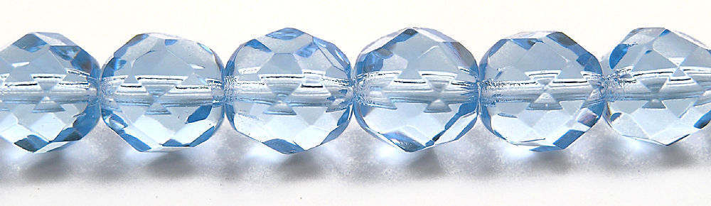 Czech Glass Fire Polished Round Faceted Beads in Light Sapphire 16” strand, blue