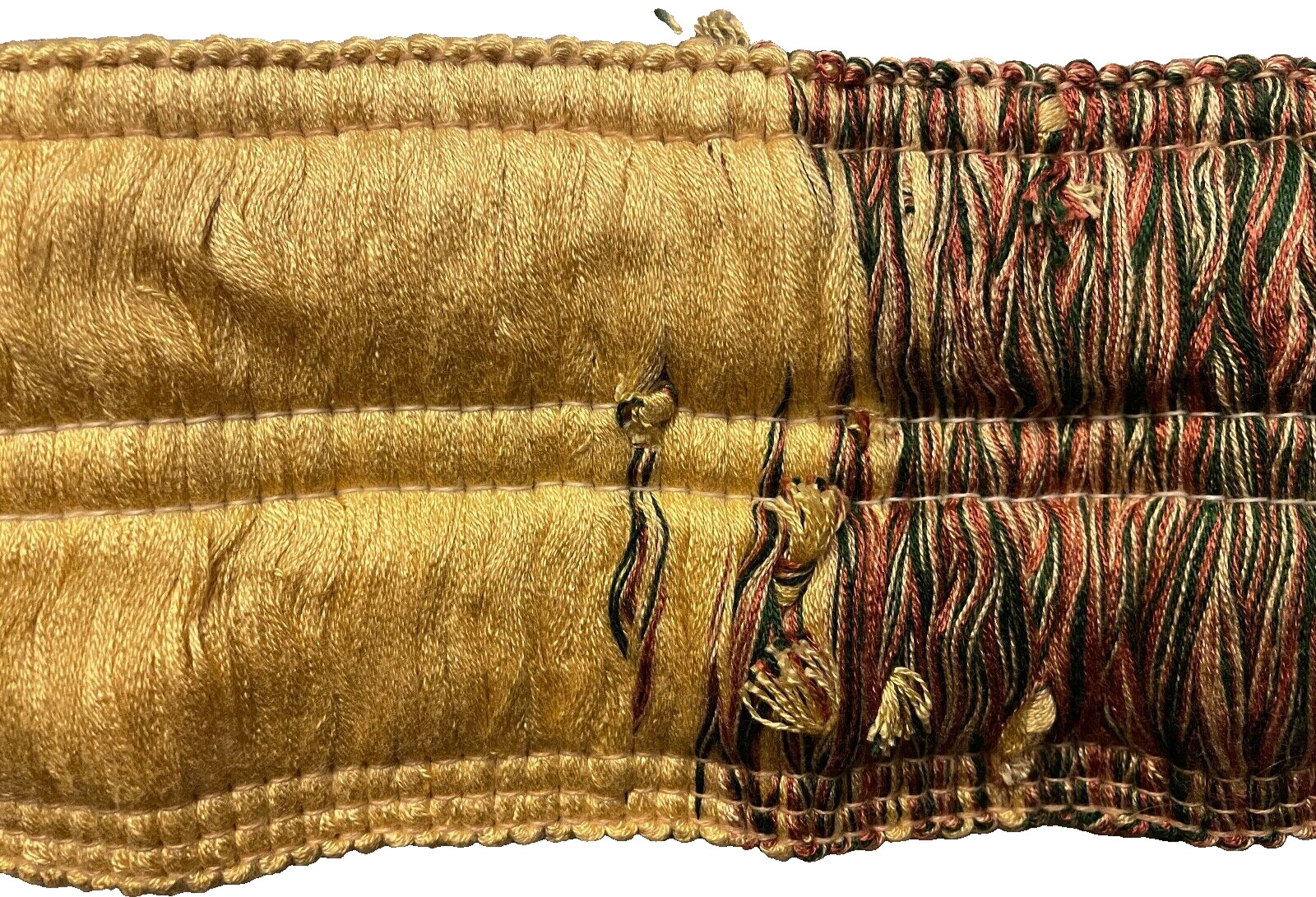 2-TONE FRINGE LOT, 2 pcs. YELLOW/MULTI 1¾” x 15″ (30″); 1¾” x 1 yd – Flaws – #50