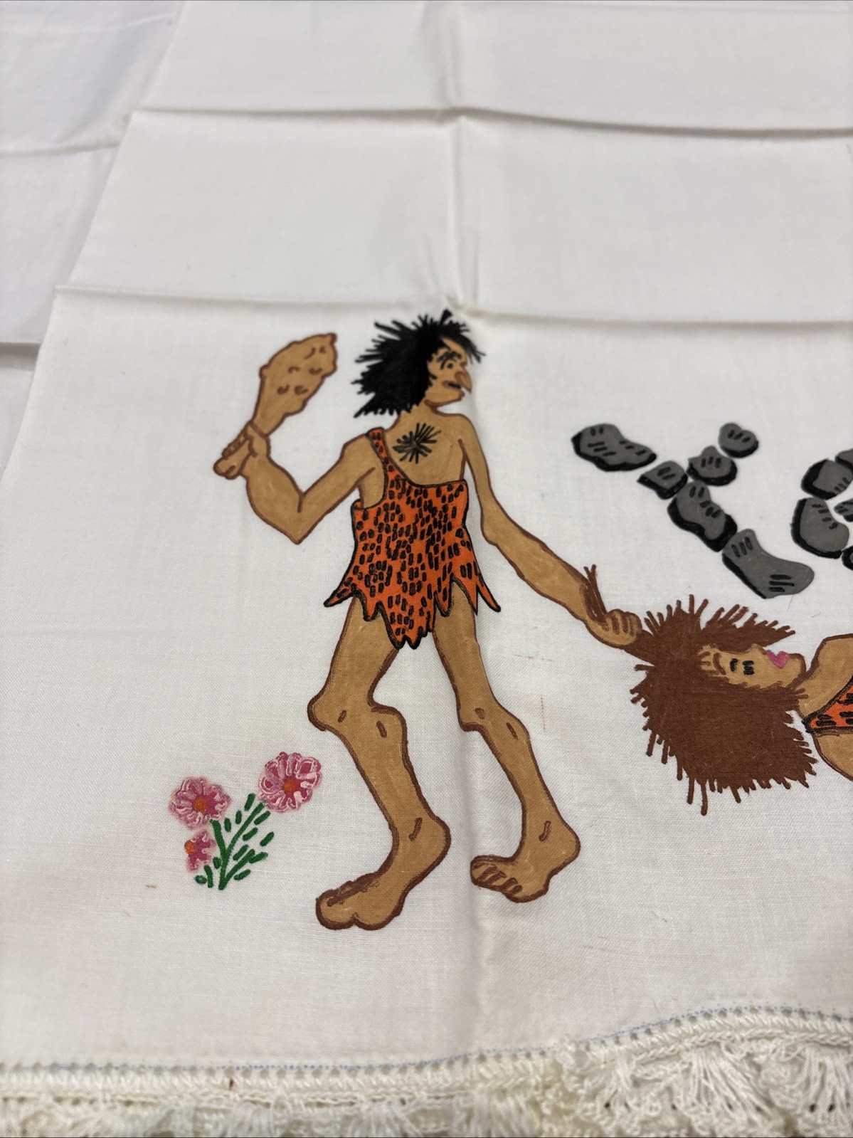 Lee Wards STONE AGE YES & NO 100% Cotton Pillowcases Painted NOS