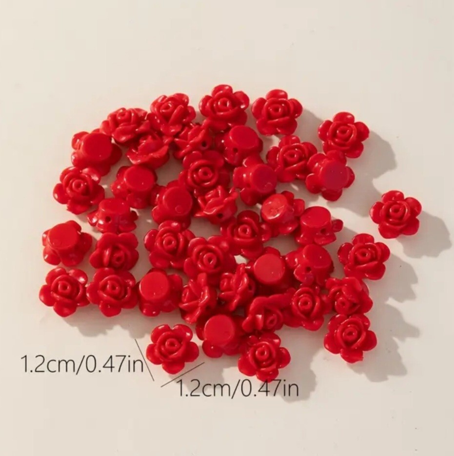 50 X Rose Shaped Beads Flower Floral Jewelry Diy Spacers Bead Craft Supplies