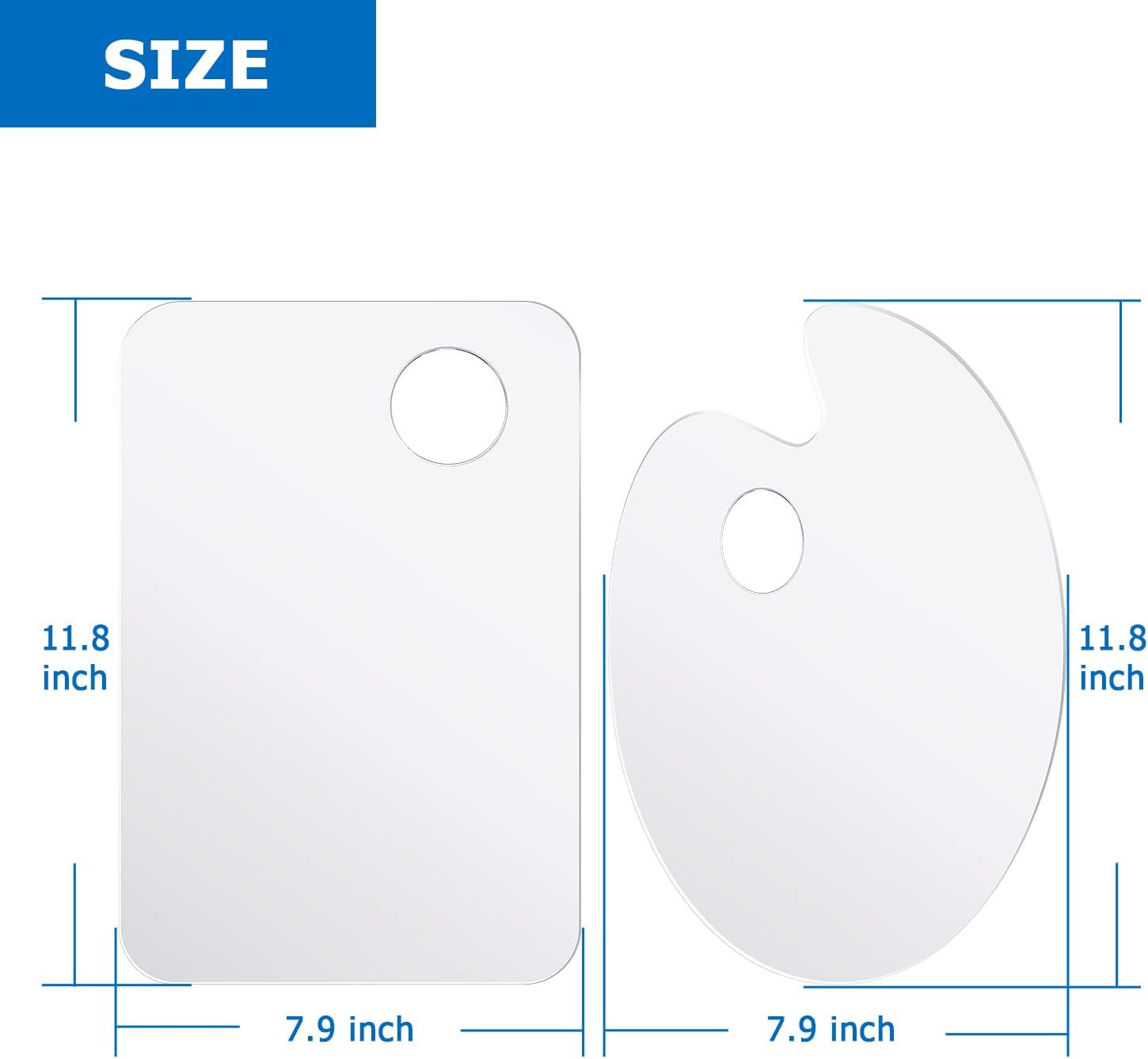2 Pack 11.8 x 7.9 Inch Acrylic Paint Palette with Thumb Hole Clear Paint Pallet,