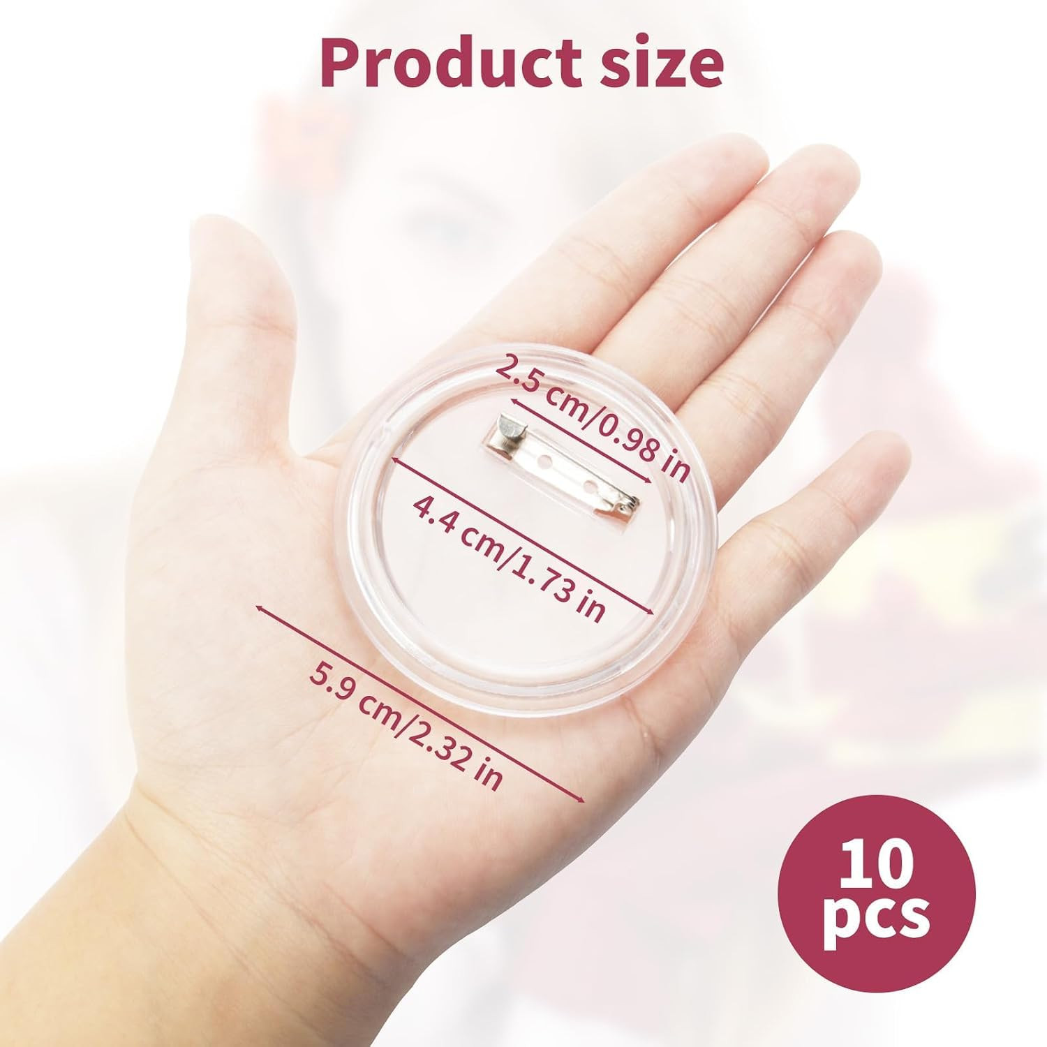 10PCS Clear Acrylic Picture Button Pin, Photo Buttons for Pictures | 2.32 Inch C