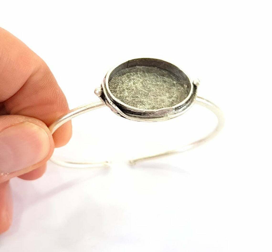 Ethnic Oval Silver Bracelet Blanks Cuff Adjustable Antique Silver Brass G7826