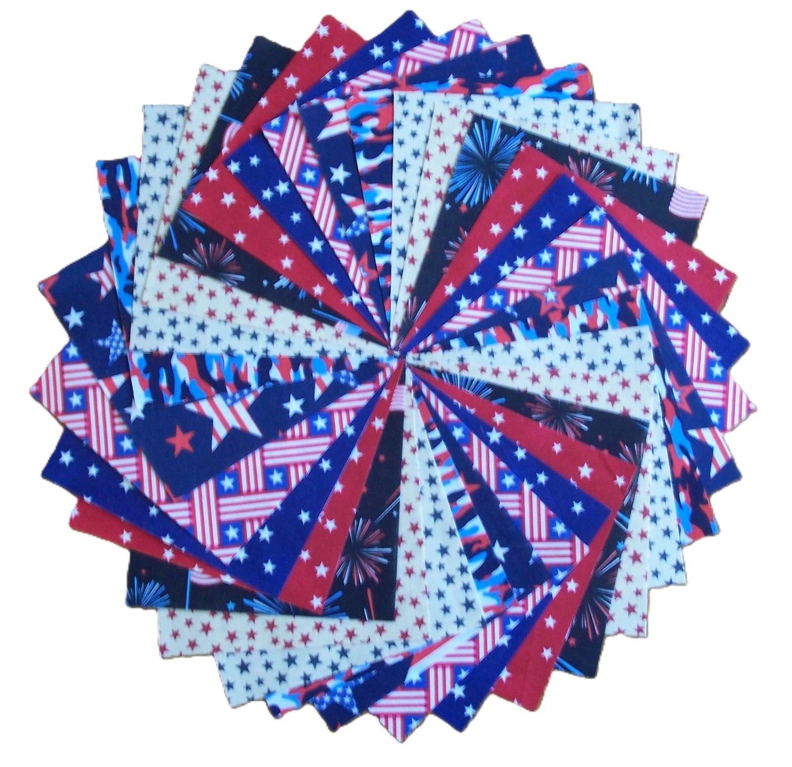 64 Patriotic USA Fabric 5″ Quilting Squares 100% Cotton Charm pack A