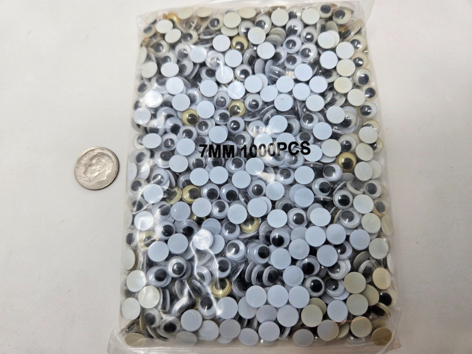 Lot of 1,000 Glue On 7mm Round Googly Wiggle Eyes for Crafts Dolls Puppets