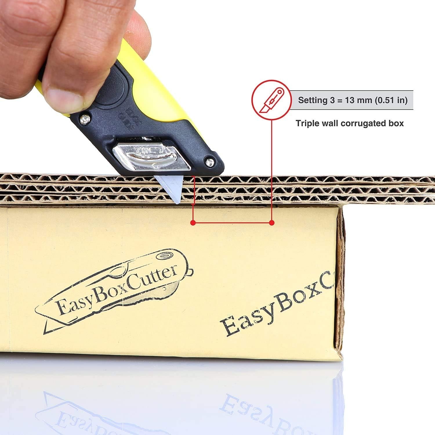 Modern Box Cutter, extra tape cutter at back Easy Cut 2000N 2 blades and holster