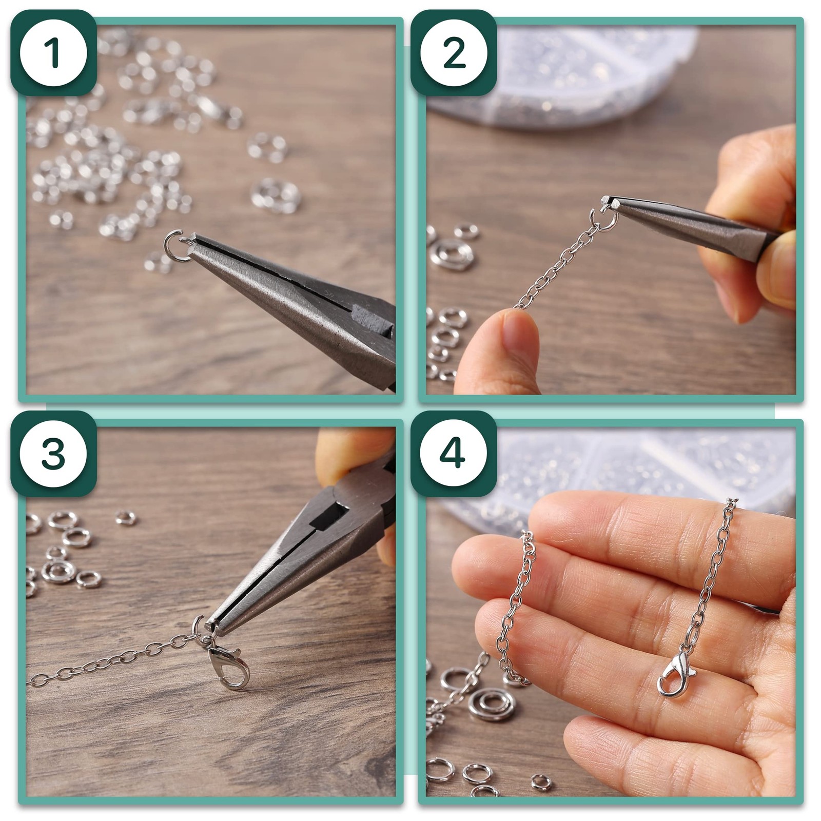 Mr. Pen- Open Jump Rings, Silver, 1014 pcs, 6 Sizes Varies (6 sizes), Silver