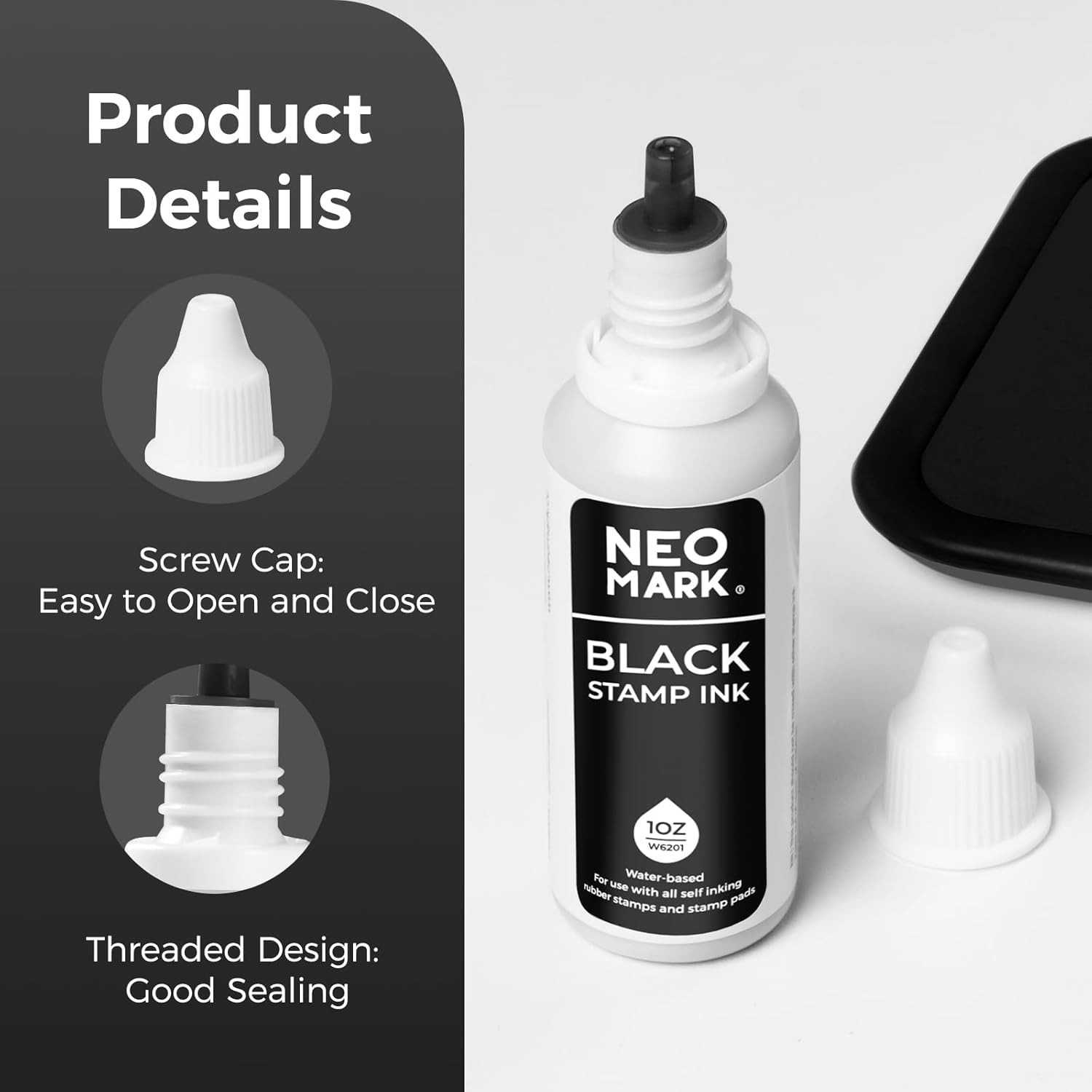 Black Stamp Ink, Quick-Drying Non-Toxic Refill Ink, 1oz Bottle