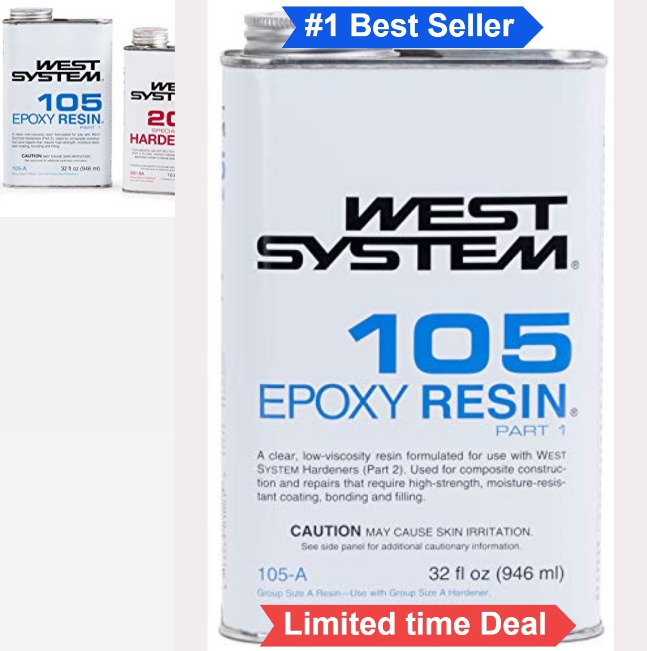 Epoxy Resin 1 Quart Low Viscosity Clear Pale Yellow Marine Grade Fiberglass Wood