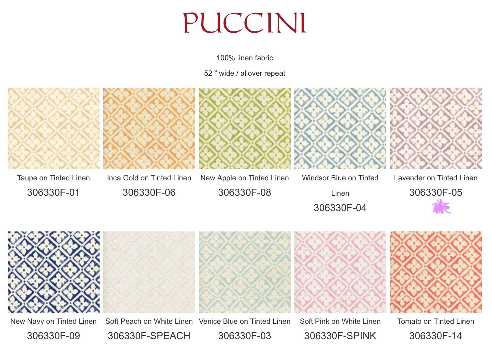 China Seas QUADRILLE Puccini Lavender Tinted 100% Linen Fabric $400 Retail BTY